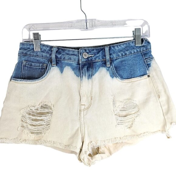 Pacsun Distressed Bleached Jean Cut off High Rise Festival Denim Shorts Size 28 - Picture 1 of 7